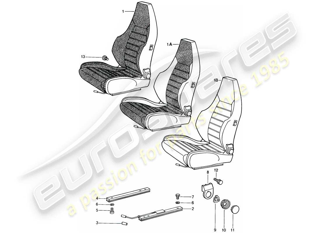 porsche 1982 (944) sports seat - complete parts diagram