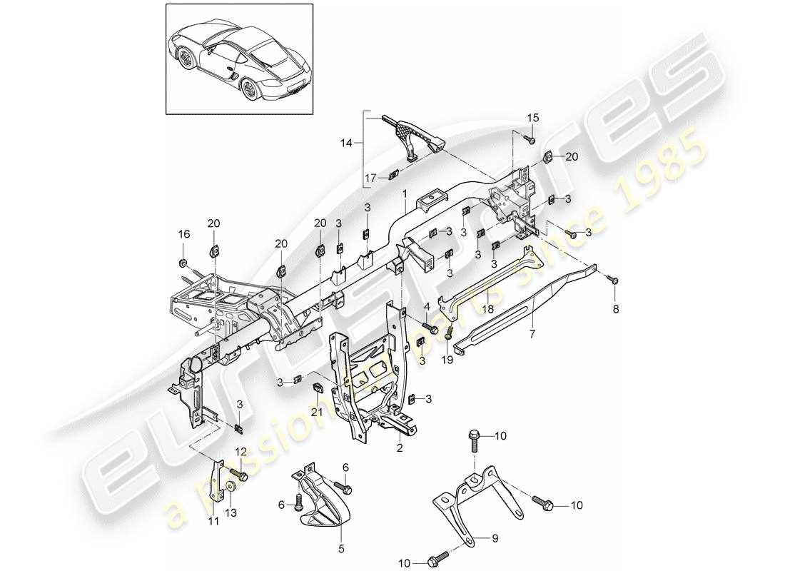 porsche cayman 987 (2012) retaining frame parts diagram