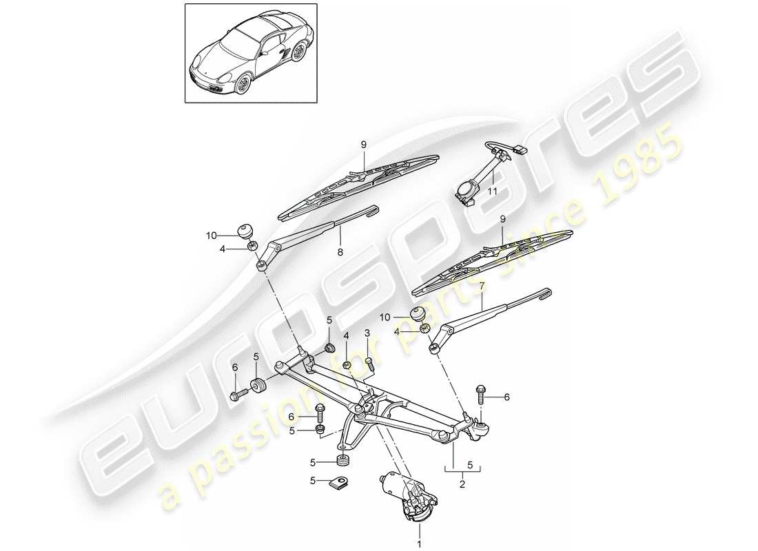 porsche 2011 (987 cayman) windshield wiper system compl. part diagram