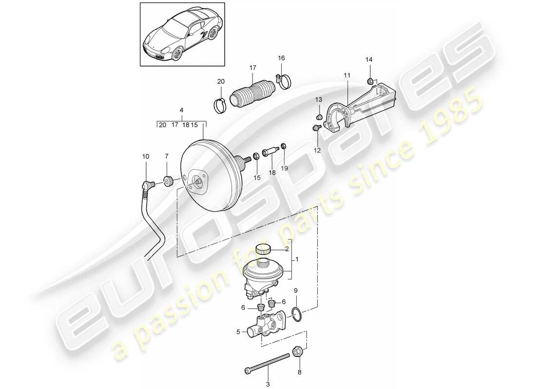 porsche cayman 987 (2010) brake master cylinder part diagram