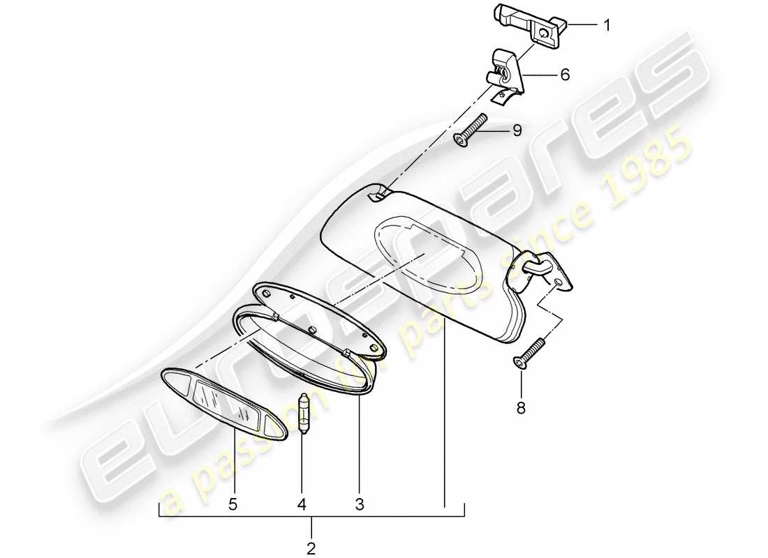 porsche 2005 (996 gt3) sun vizors part diagram