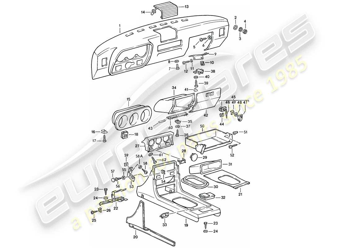 porsche 1982 (944) dashboard parts diagram