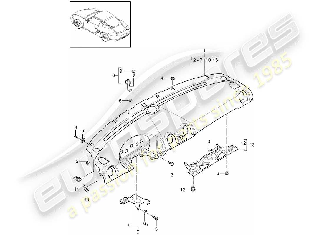 porsche 2006 (987 cayman) dash panel trim part diagram