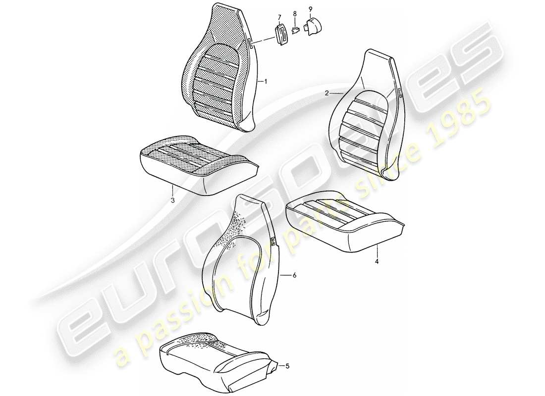 porsche 1987 (959) front seat - cover parts diagram