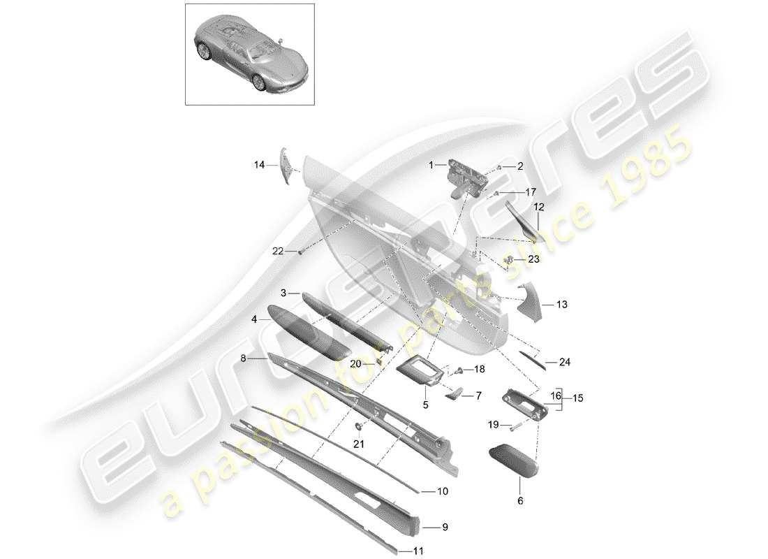 porsche 918 spyder (2015) door panel parts diagram