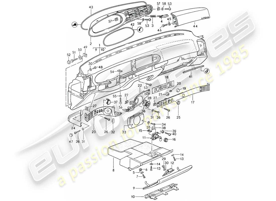 porsche 1994 (968) dash panel trim part diagram