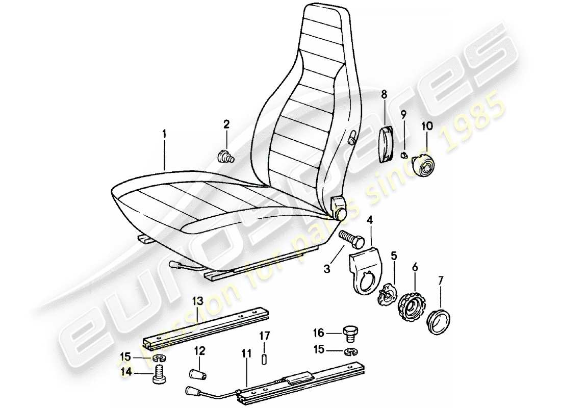 porsche 1978 (911) front seat - complete part diagram