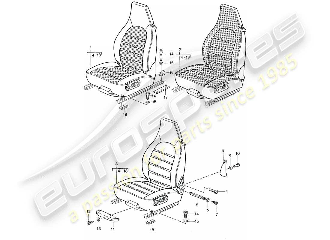 porsche 1991 (944) seat - complete part diagram
