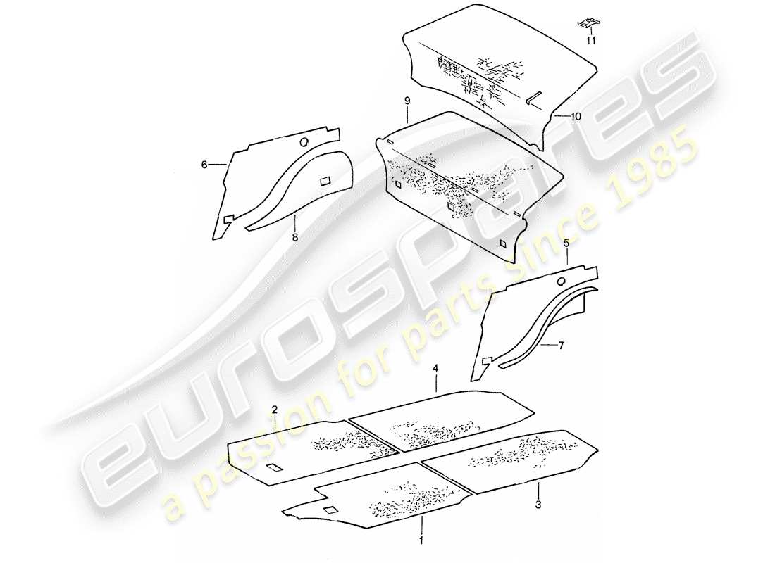 porsche 1987 (959) body shell - sound proofing 1 parts diagram