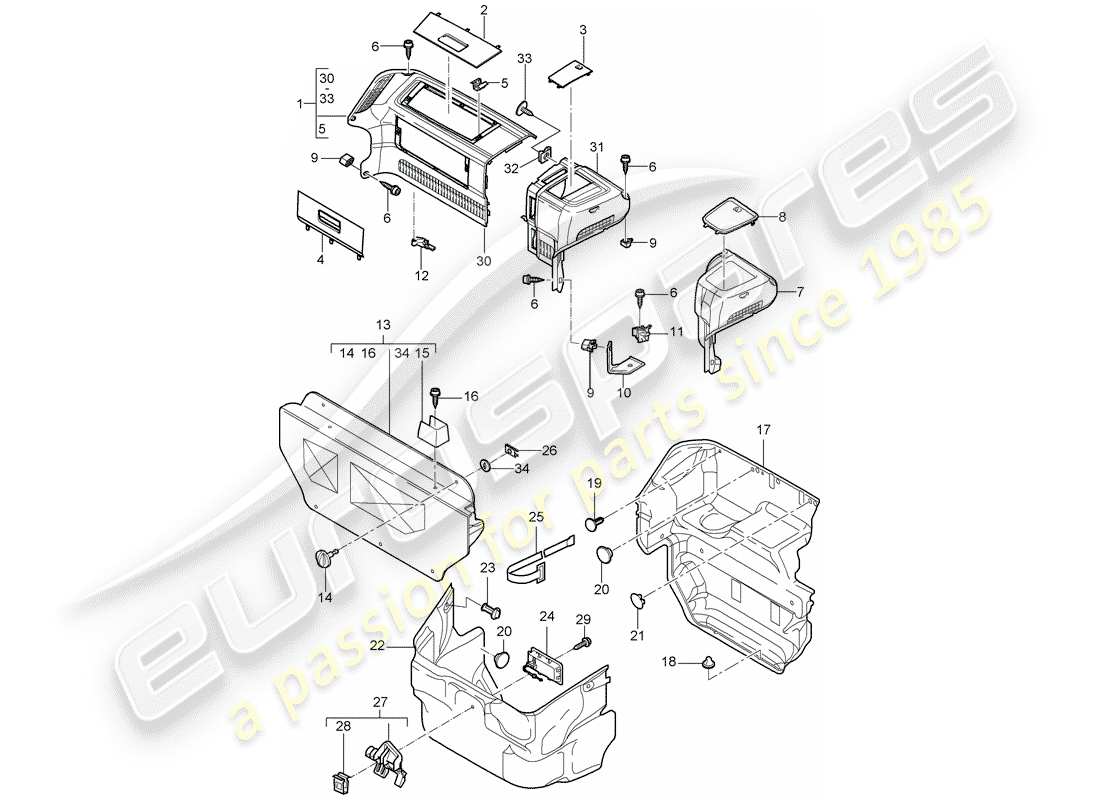 porsche 2006 (987 cayman) luggage compartment part diagram