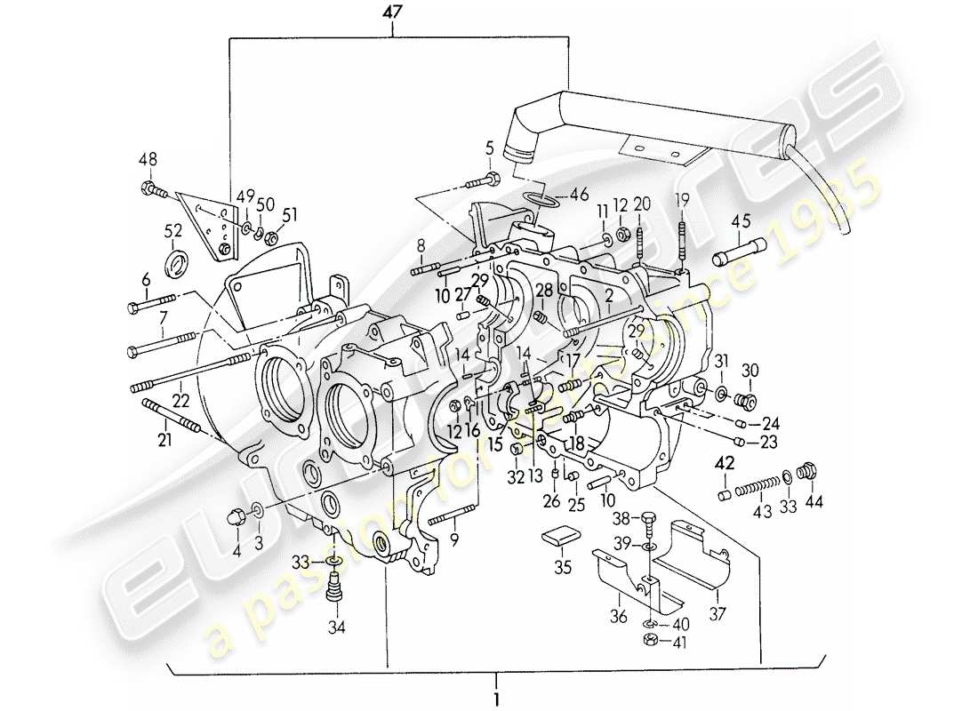 porsche 1955 (356/356a) crankcase parts diagram