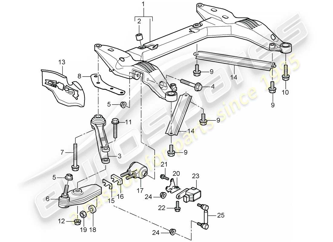 porsche 2004 (996 gt3) cross member - track control arm part diagram