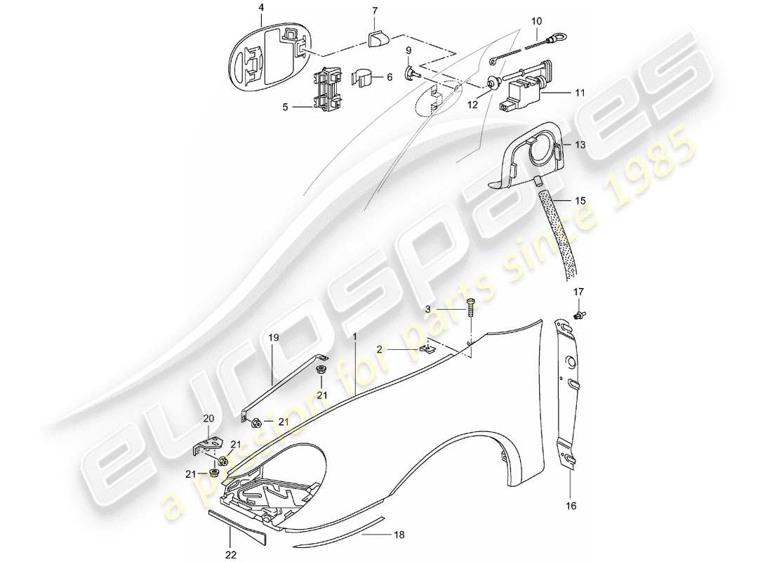 porsche 2001 (996) fender part diagram