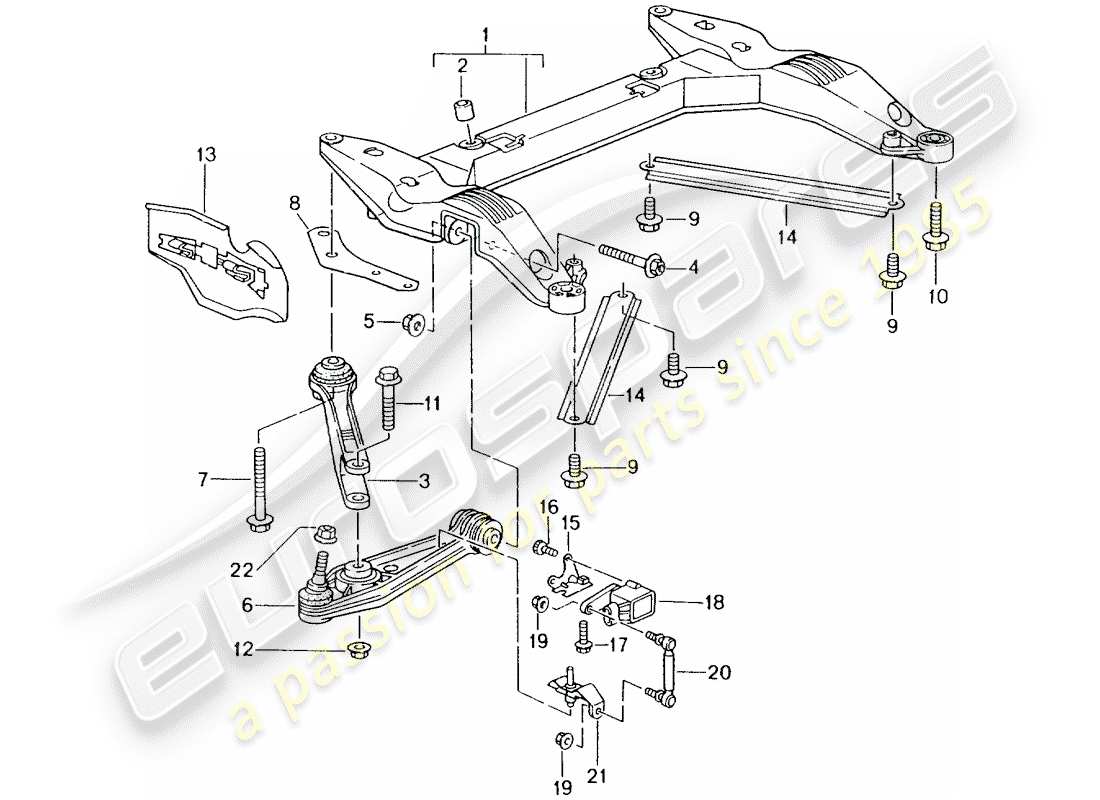 porsche 2001 (996) cross member - track control arm part diagram