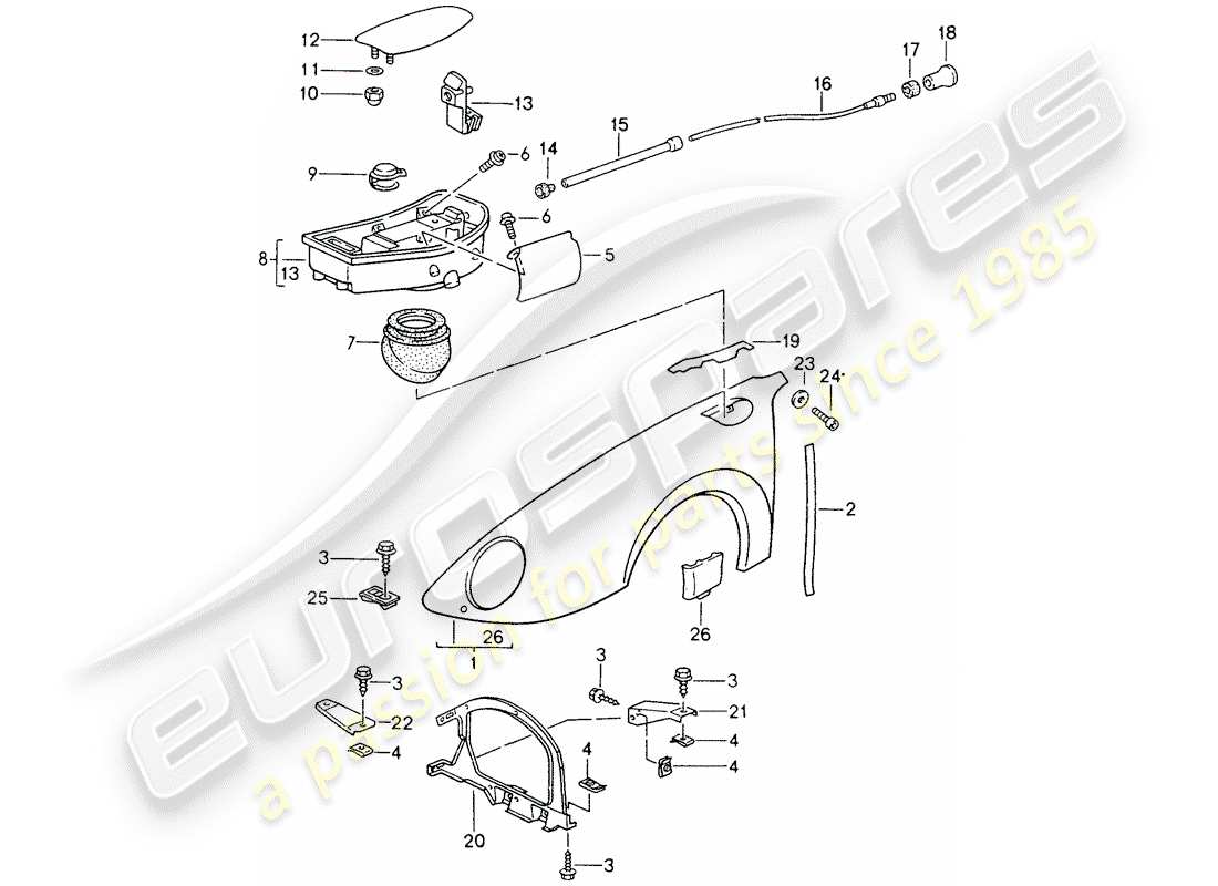 porsche 1998 (993) fender parts diagram