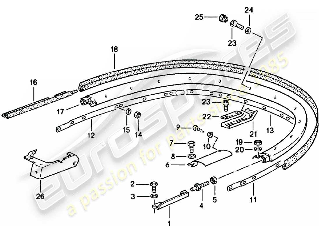 porsche 1979 (911) convertible top - bracket - single parts parts diagram