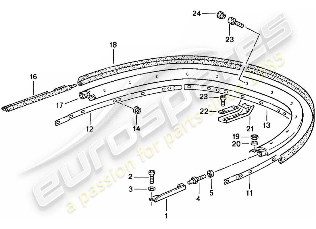 porsche 911 (1988) convertible top - bracket - single parts part diagram