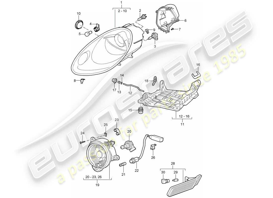 porsche 2008 (987 cayman) headlamp part diagram