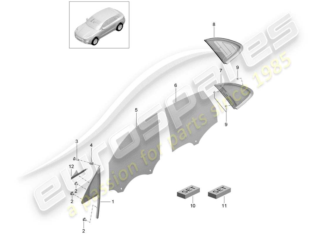 porsche 2018 (macan) side window part diagram