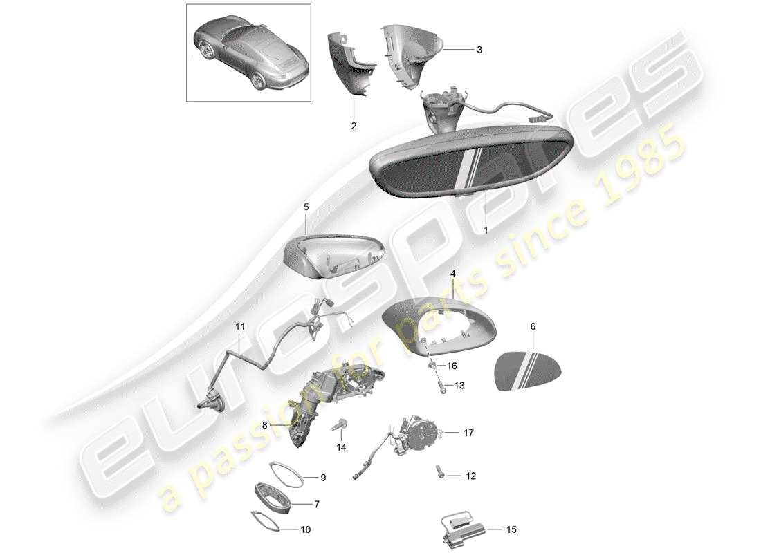 porsche 2013 (991-1) rear view mirror inner part diagram