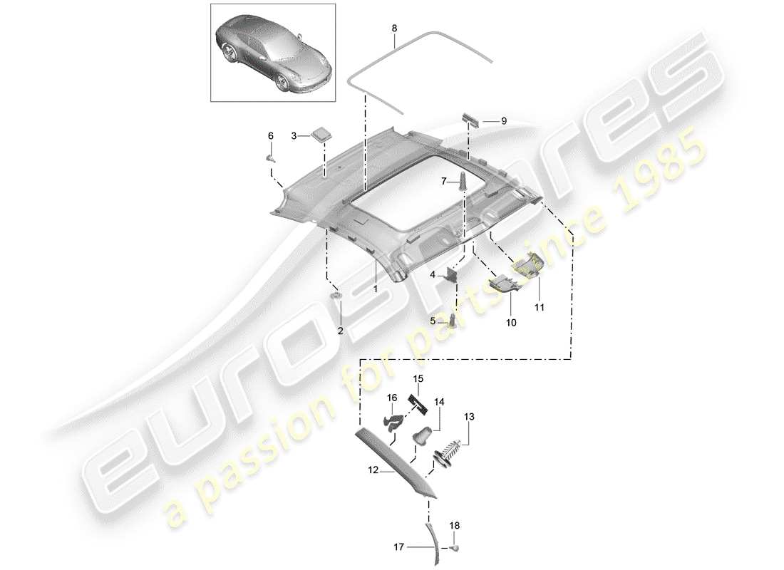 porsche 991 (2014) roof trim panel parts diagram