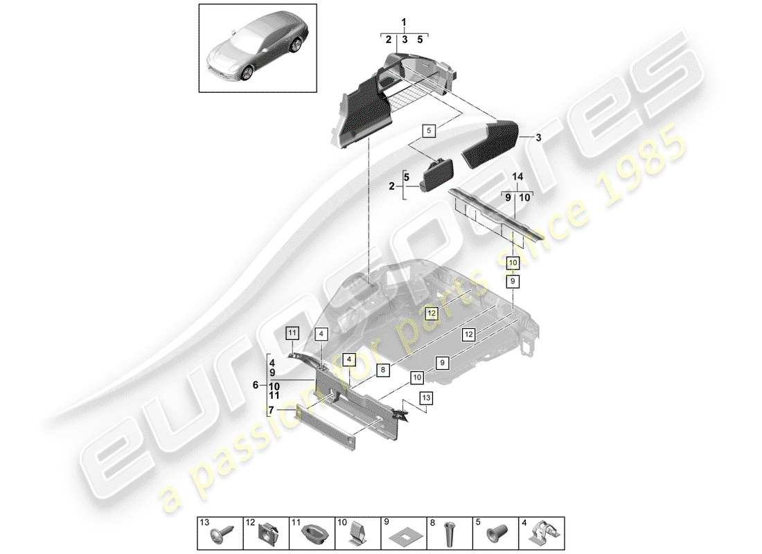 porsche 2017 (panamera 971-1) boot lining part diagram