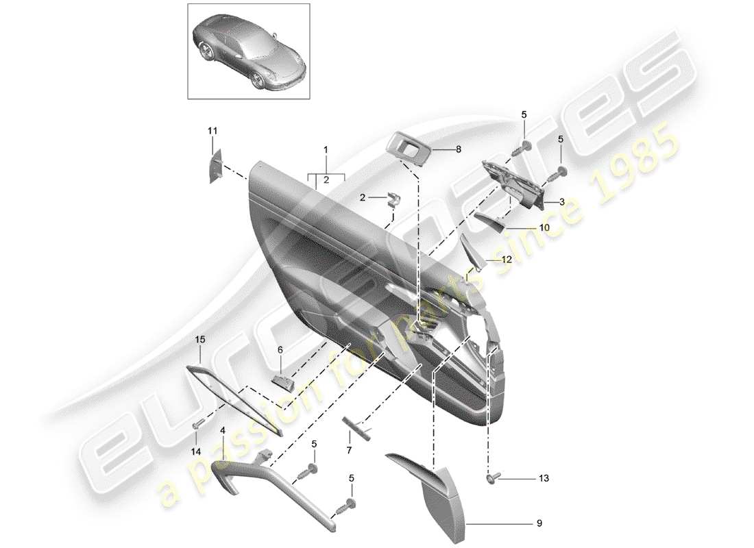 porsche 2014 (991-1) door panel part diagram