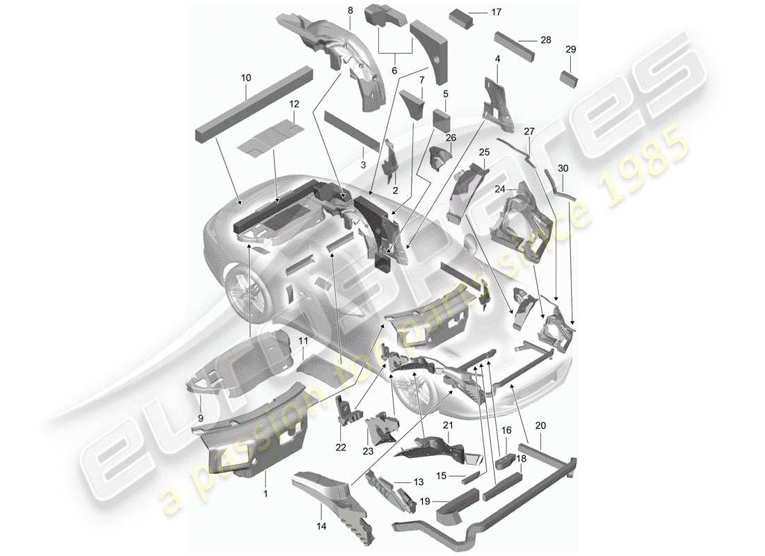 porsche 2012 (991-1) body shell part diagram