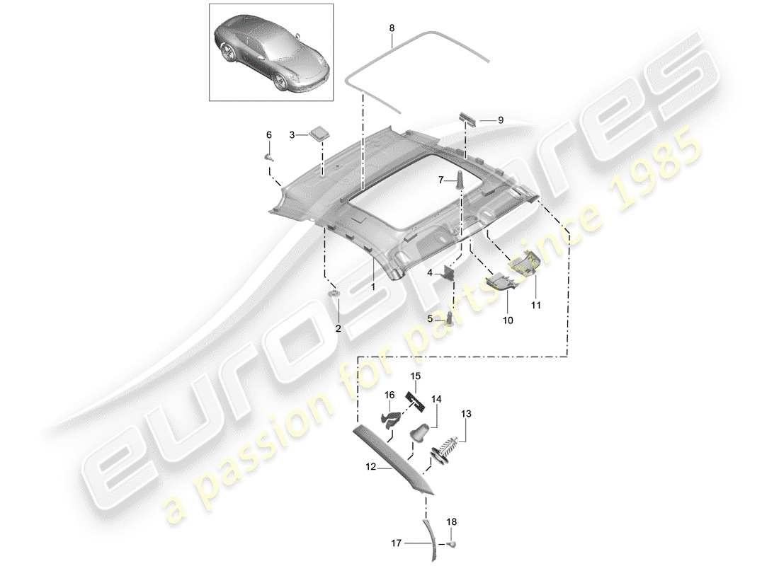 porsche 2015 (991-1) roof trim panel part diagram