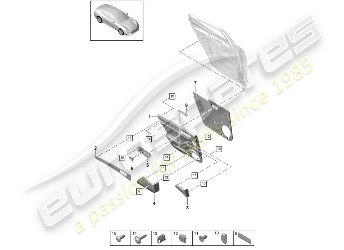 porsche 2018 (panamera 971-1) door panel rear alcantara sport turismo part diagram