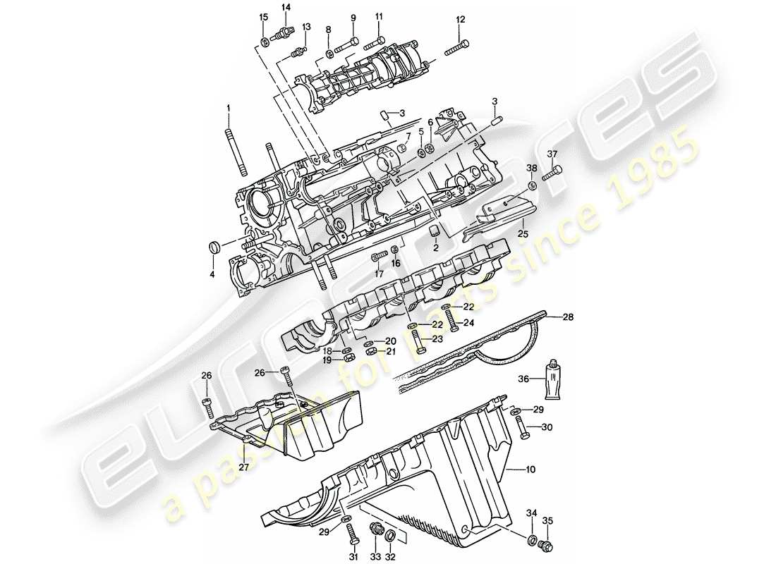 porsche 1988 (924s) crankcase - fasteners part diagram