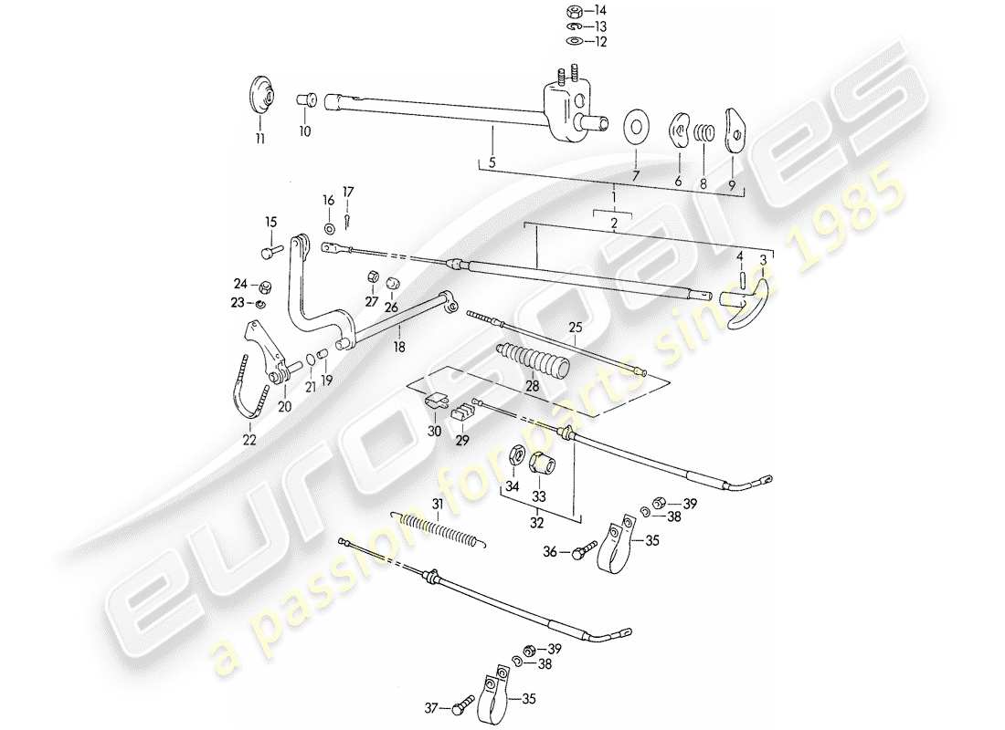 porsche 1955 (356/356a) handbrake parts diagram
