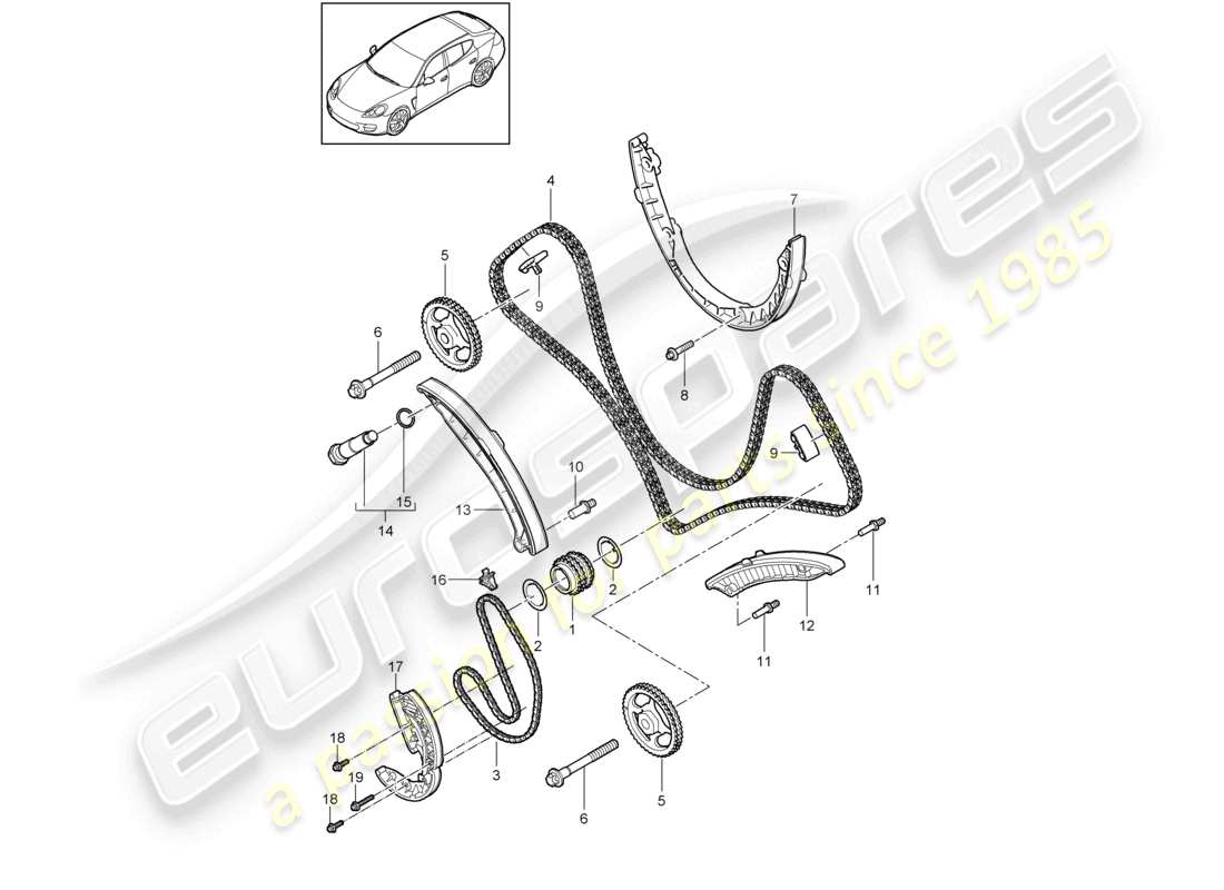 porsche 2012 (panamera 970) timing chain slide rail chain tensioner parts diagram