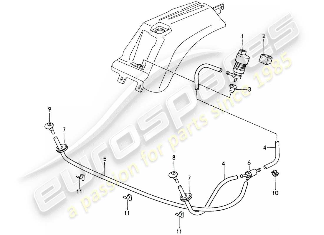 porsche 1998 (993) headlight washer system parts diagram