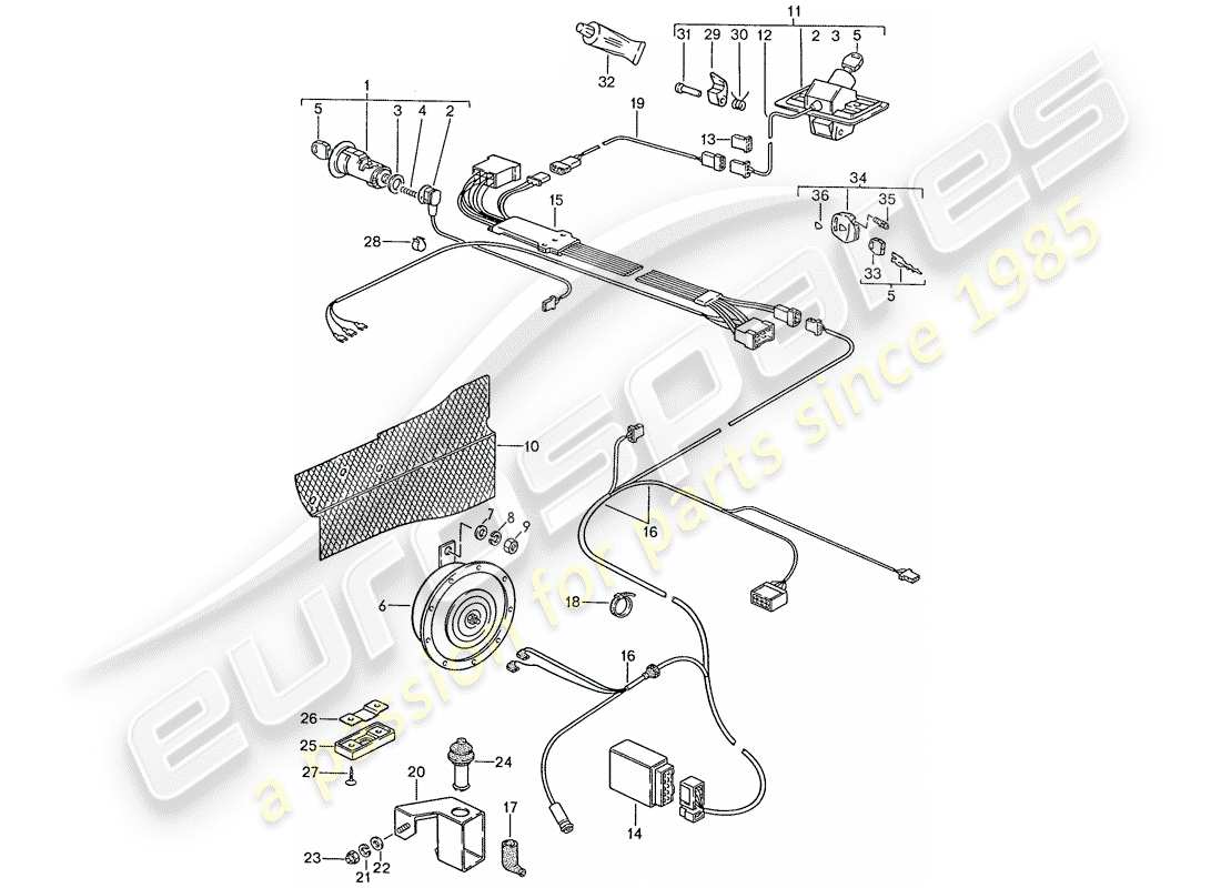 porsche 928 (1987) alarm system part diagram