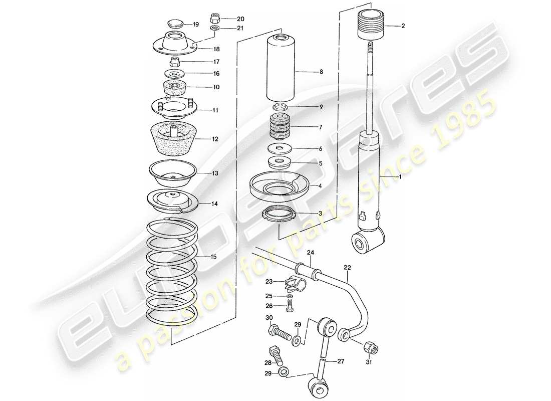 porsche 928 (1987) suspension - stabilizer part diagram