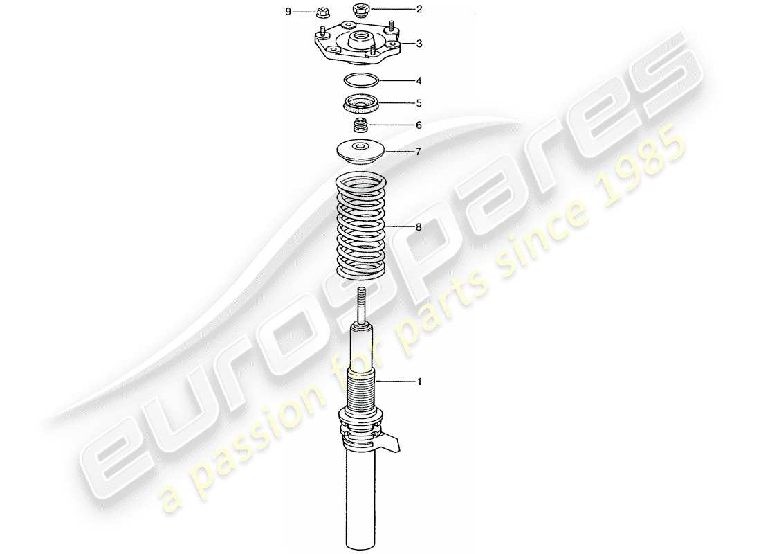 porsche 996 gt3 (2001) suspension - shock absorber strut part diagram