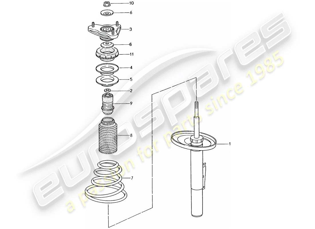porsche 2001 (996) suspension - shock absorber part diagram