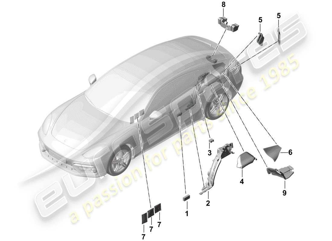 porsche 2020 (panamera 971-1) sound absorber part diagram