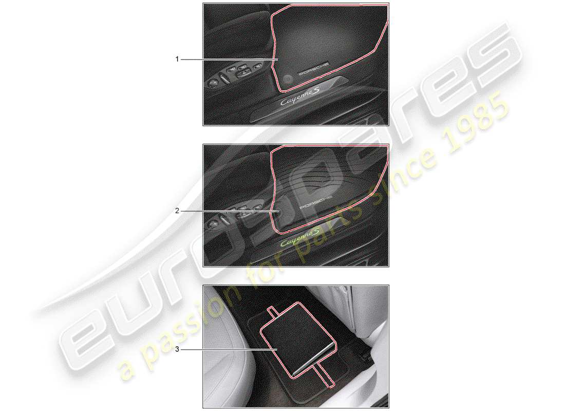 porsche tequipment cayenne (2014) 1 set floor mats part diagram