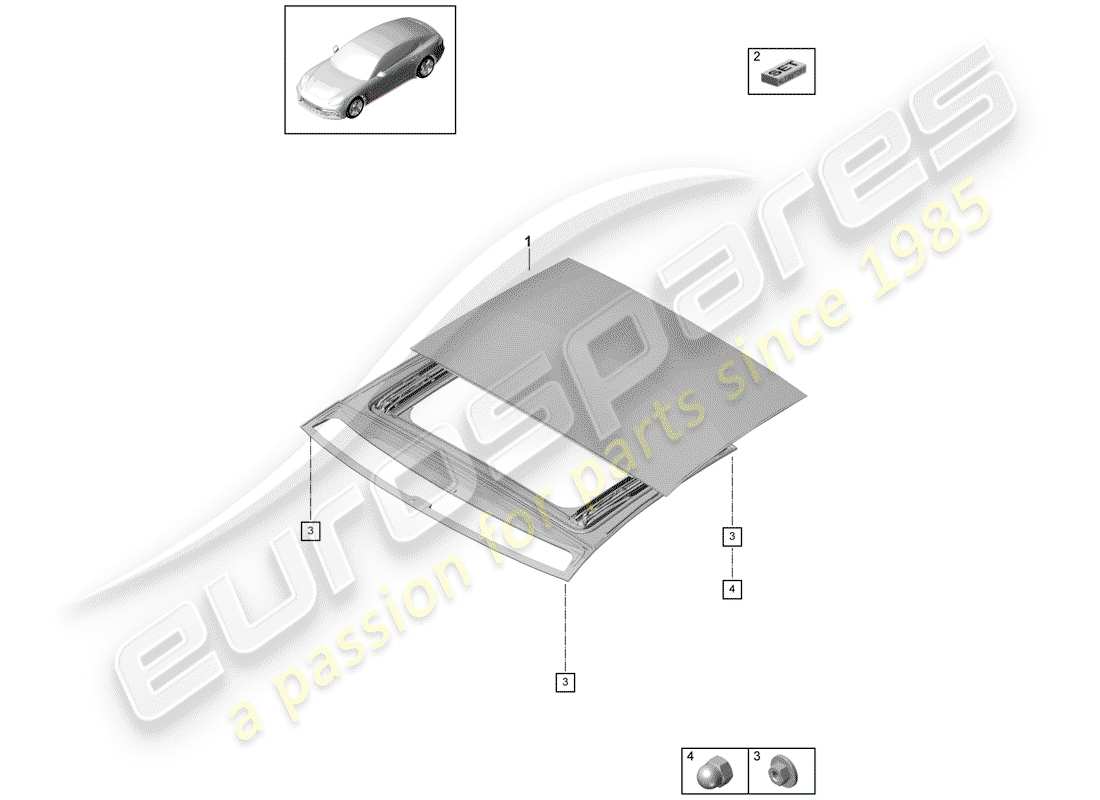 porsche 2019 (panamera 971-1) glass sliding roof part diagram