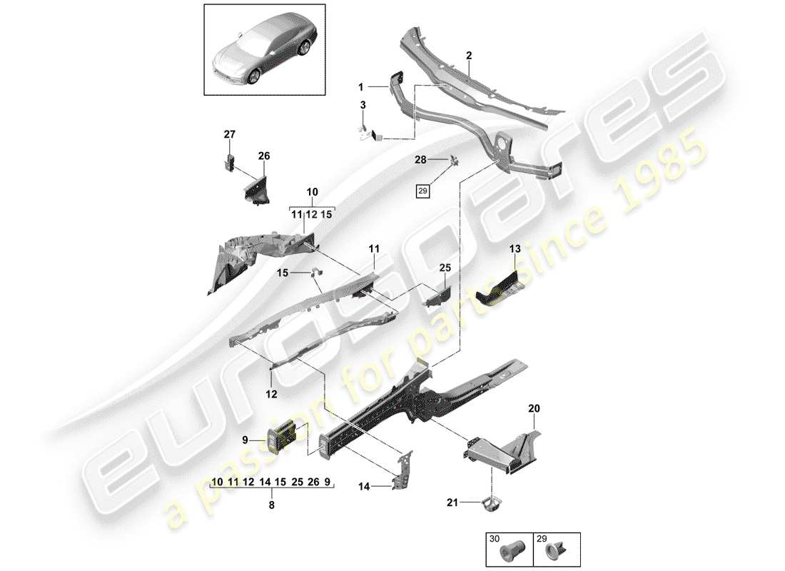 porsche 2020 (panamera 971-1) front end part diagram