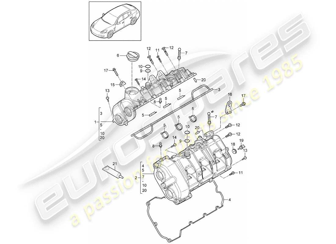 porsche 2012 (panamera 970) valve cover part diagram