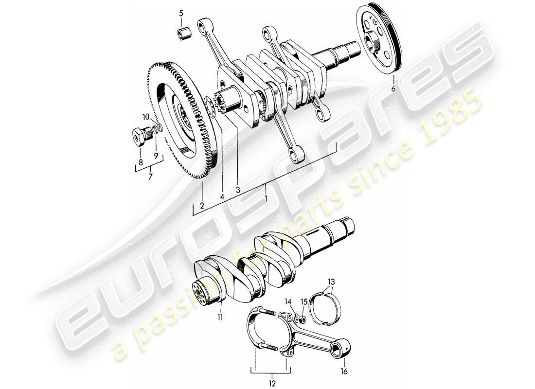 porsche 1955 (356/356a) crankshaft - m >> 10 199 - m >> 21 780 - m >> 50 099 - m >> 21 999 - m >> 33 899 - m >> 40 999 part diagram
