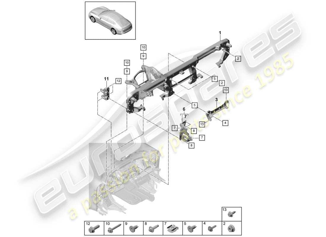 porsche 2019 (panamera 971-1) mounting bracket part diagram