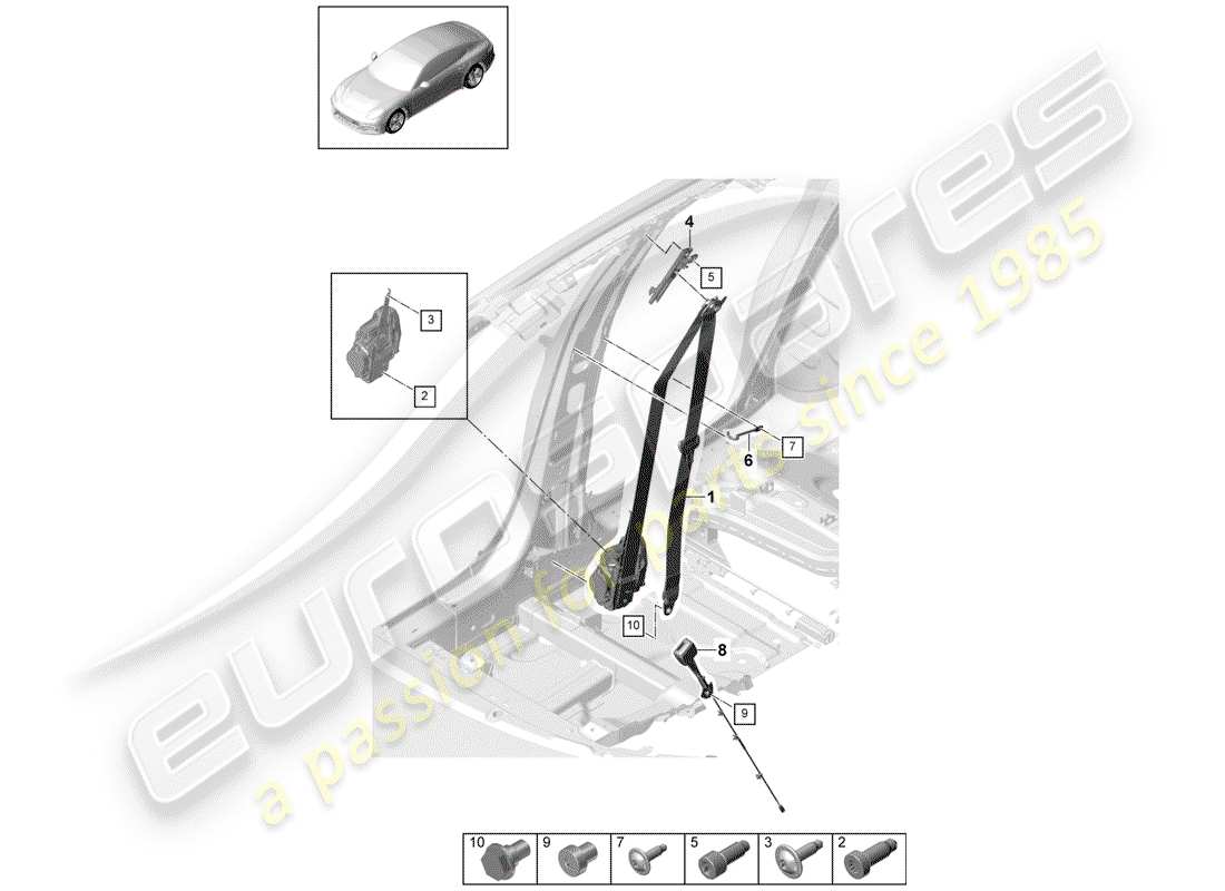 porsche 2019 (panamera 971-1) three-point seat belt part diagram