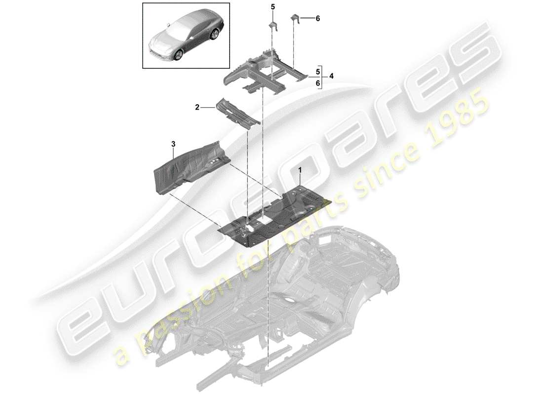 porsche 2019 (panamera 971-1) floor plates part diagram