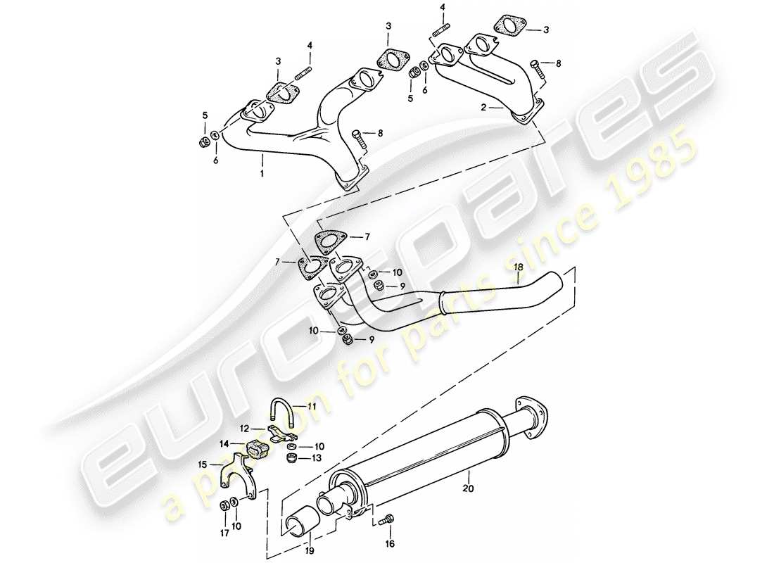 porsche 1988 (924s) exhaust system - exhaust silencer, front part diagram