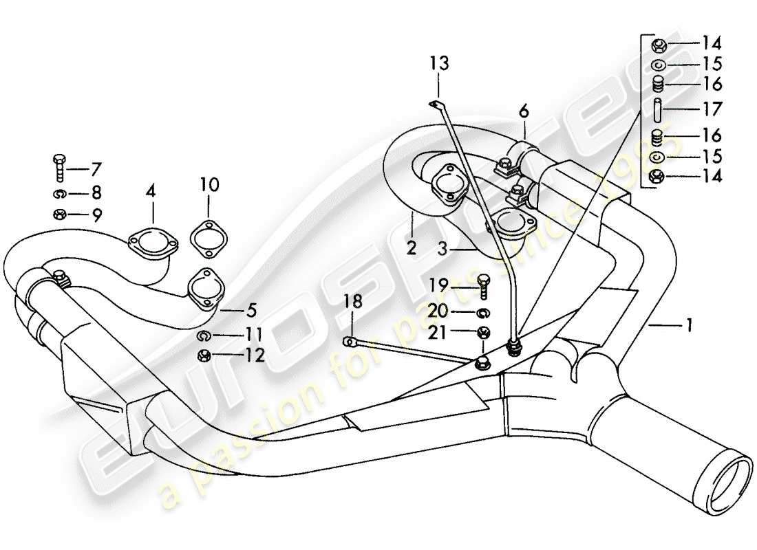 porsche 1964 (356b/356c) exhaust system - sport version part diagram