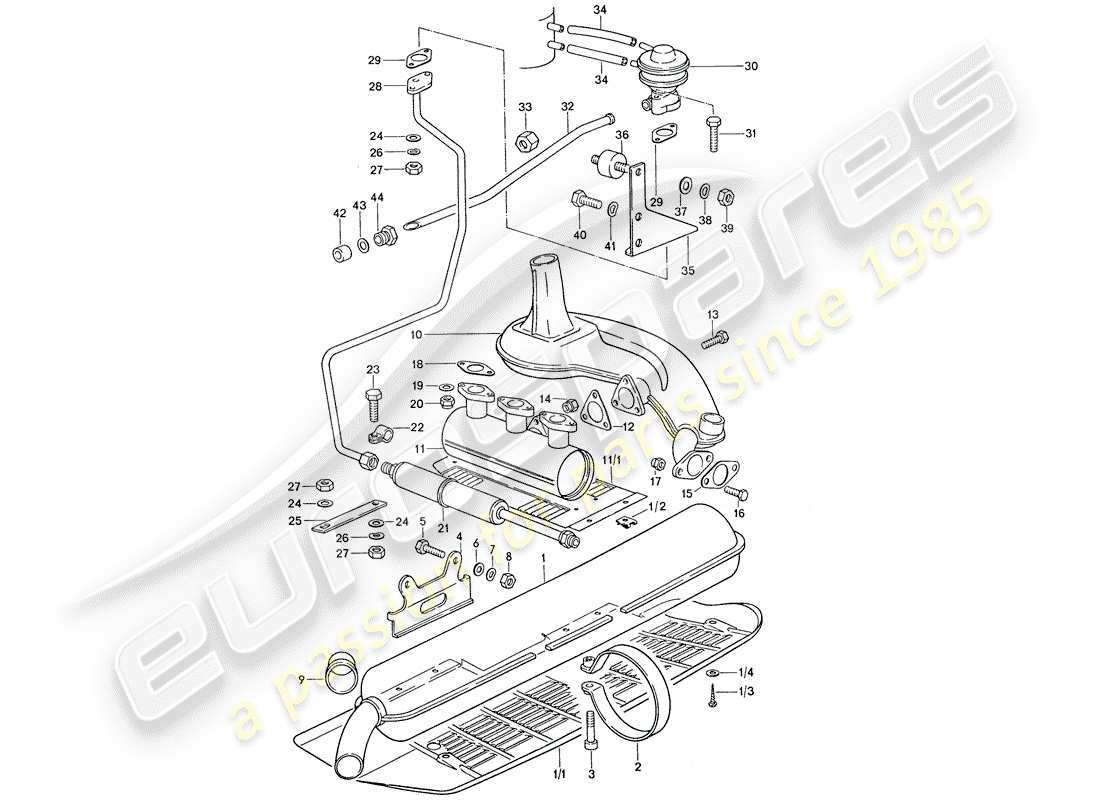 porsche 1975 (911) exhaust system - d - mj 1975>> - d - mj 1977>> part diagram